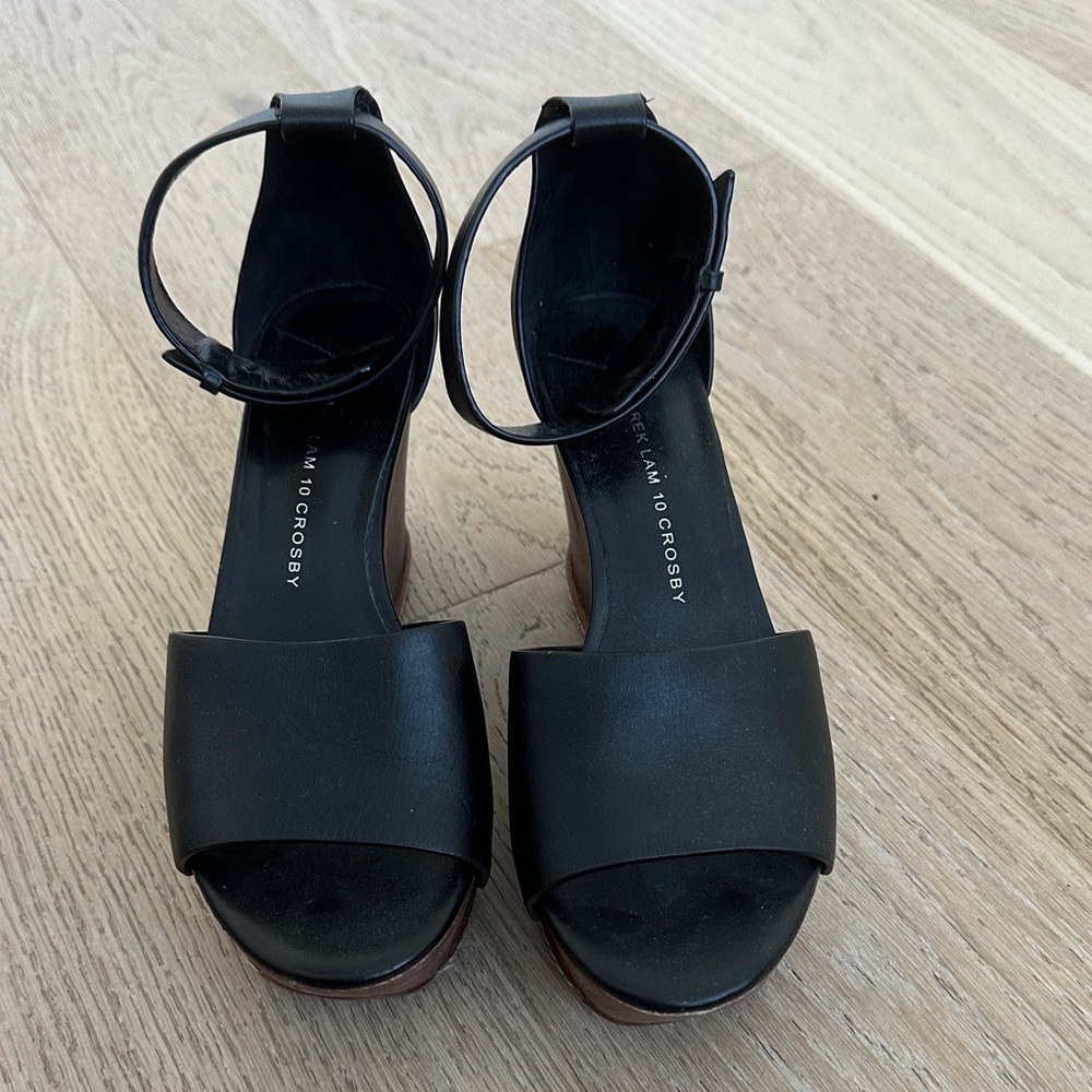 Derek Lam 10 Crosby - Black and Brown Wedge Sandals - Picture 2 of 8